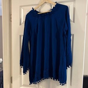 NWOT! Beautiful blouse with Pom Pom and embroidered details.